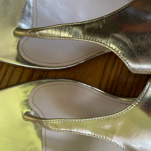 Miu Miu Metallic Gold Sandals with Rhinestone Heel Design, Size 41 EU - Picture 12 of 16